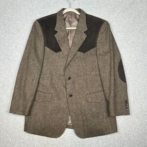 BAR WS Blazer Mens 44R Brown Yoke Wool Sueded Elbow Patches‎ Jacket Western